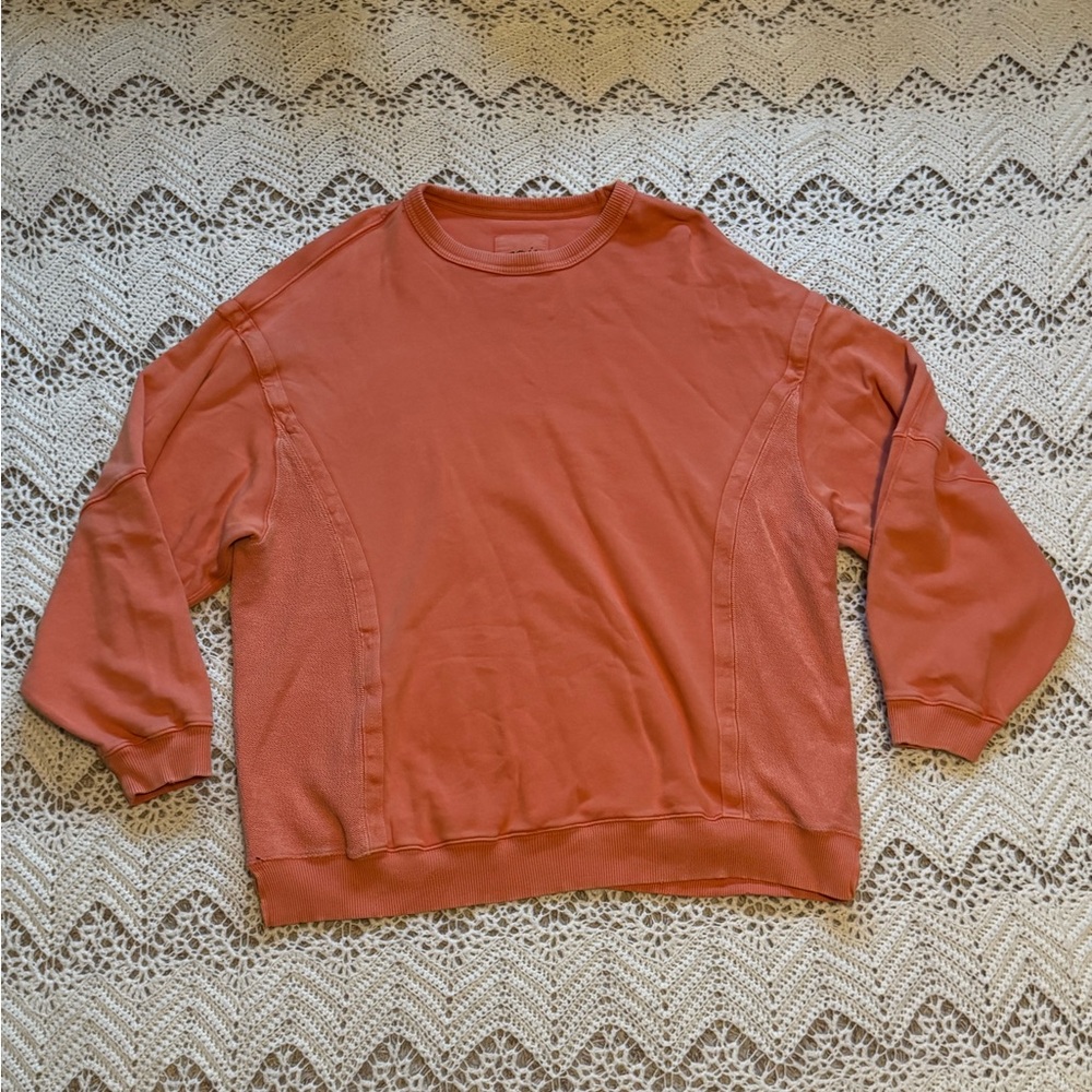 Aerie Women’s Coral Orange Crewneck Oversized Sweater Size Medium Large Sleeve